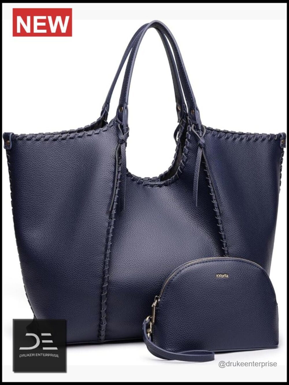 Extra Large Faux Leather Tote Bag with Magnetic Snaps and Detachable Clutch